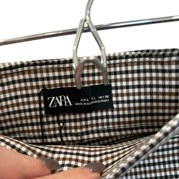 Zara Women’s Gingham Fitted Side Zip Trousers in Black/Brown/White Size L - Picture 7 of 10